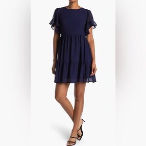 Sam Edelman Navy Blue Short Sleeve Trapeze Shift Dress, Size L